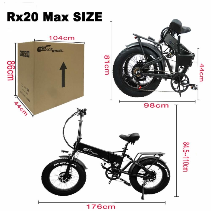 RX20Max Bicicletas Electricas, 20'' Bicicletas Electricas Plegables con Dos  Motores, Batería Extraíble 48V/17Ah 90km, Freno Hidráulico, Bicicleta
